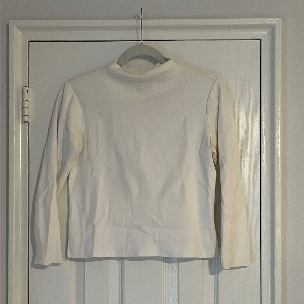 Talbots White Ribbed Mock Neck Top